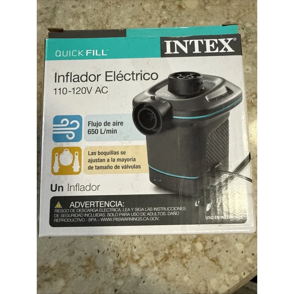 Intex 120V Quick Fill AC Electric Air Pump with 3 Nozzles, Black Brand New
